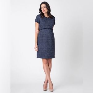 Seraphine Navy Blue Bouclé Maternity Shift Dress